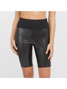 Spanx Assets 20331R Black Faux Leather Shaping Biker Shorts Sz S New